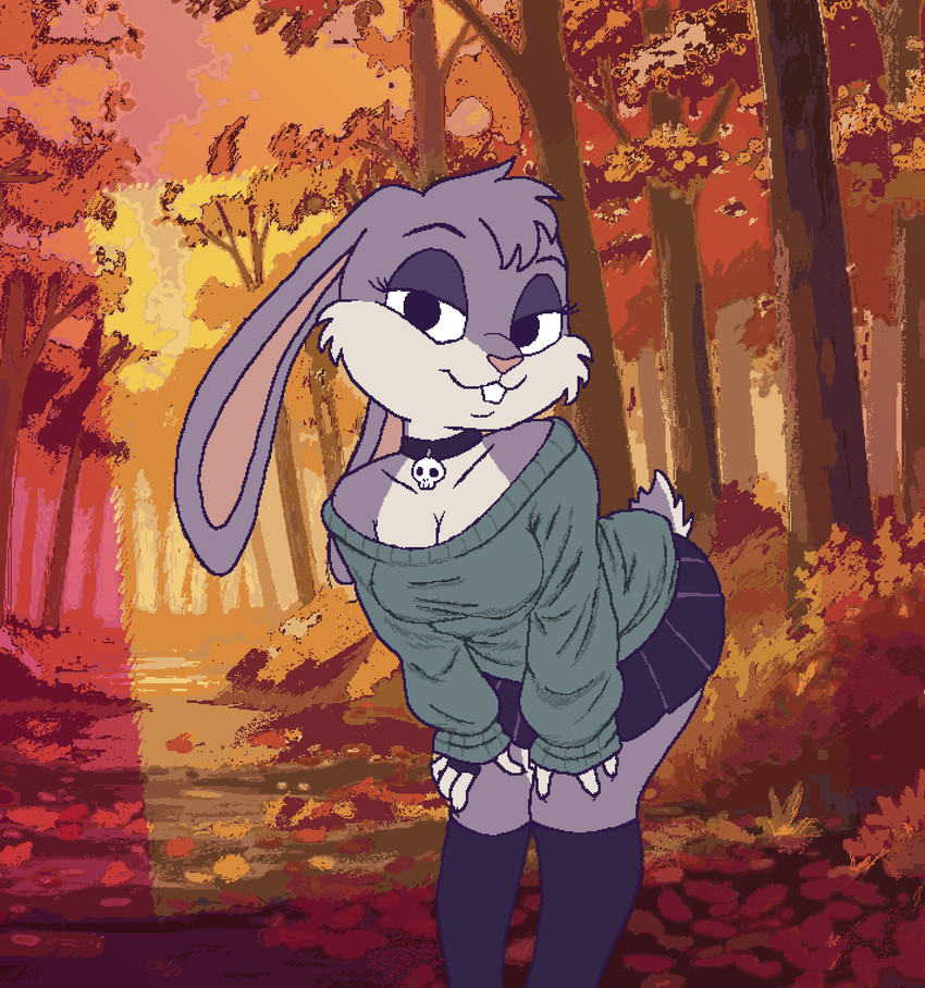violet bunny in the autumn leaves