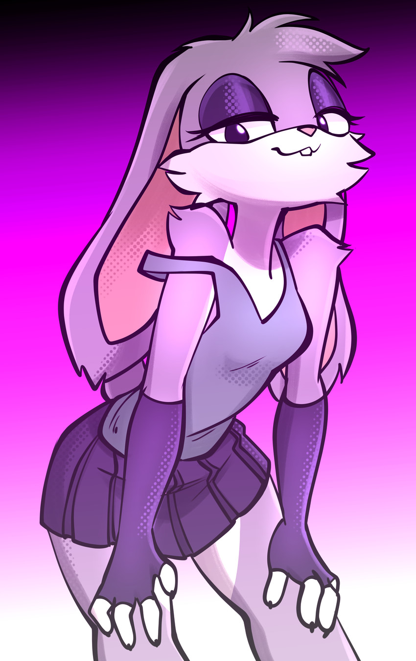 violet bunny standing wearing her iconic green tank top