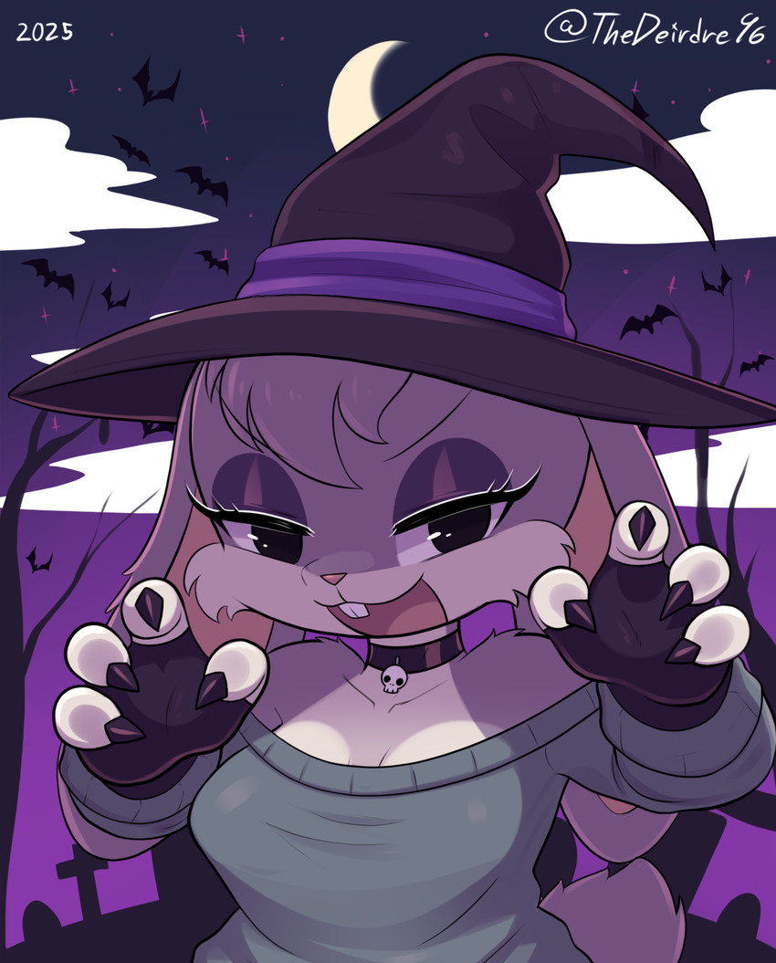 violet bunny dressed as as a scawy witch for halloween