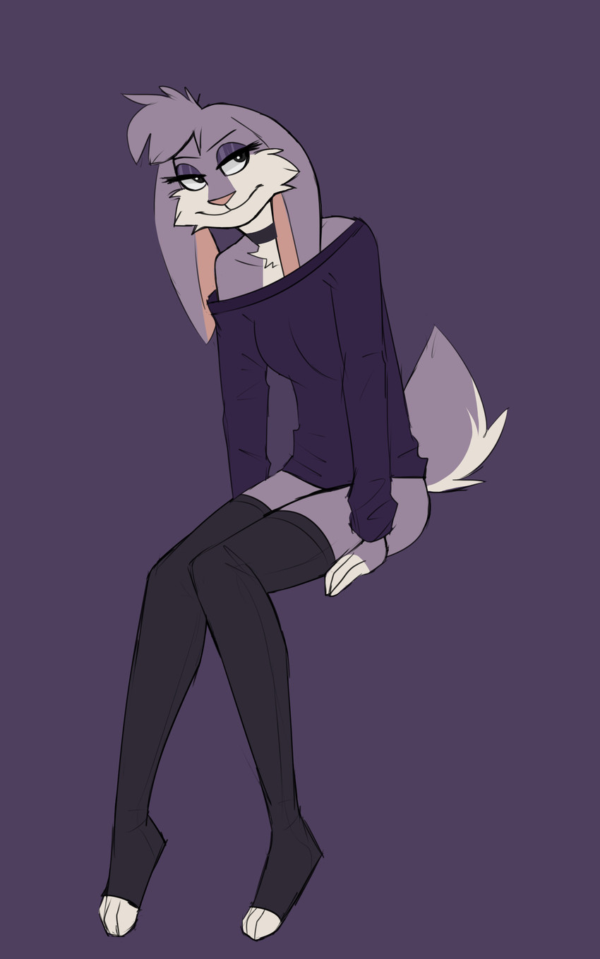 violet bunny wearing a friend's pull